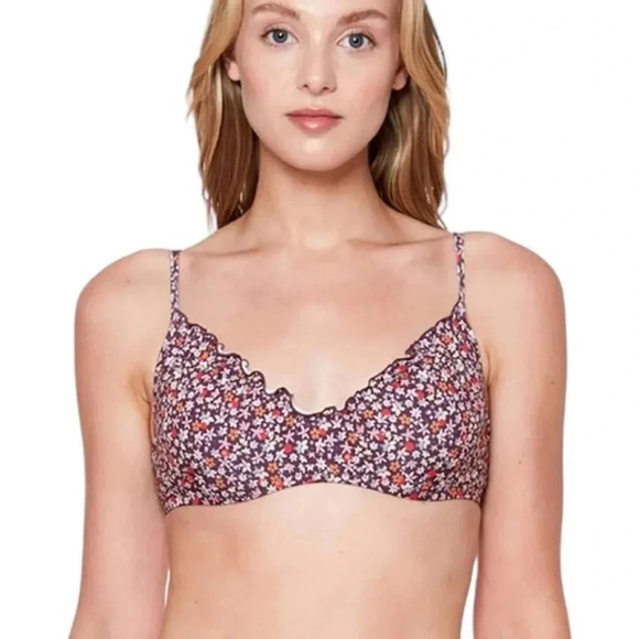 NWT Sanctuary Underwire Purple Micro Garden Shirred Ruffle Bikini Top Size M - Picture 10 of 10